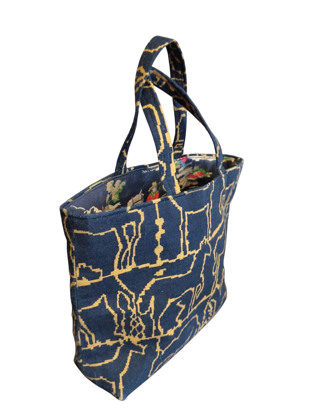 Handmade Black and Gold Animal Western Cowboy Pattern Tote Handbag - Picture 4 of 7